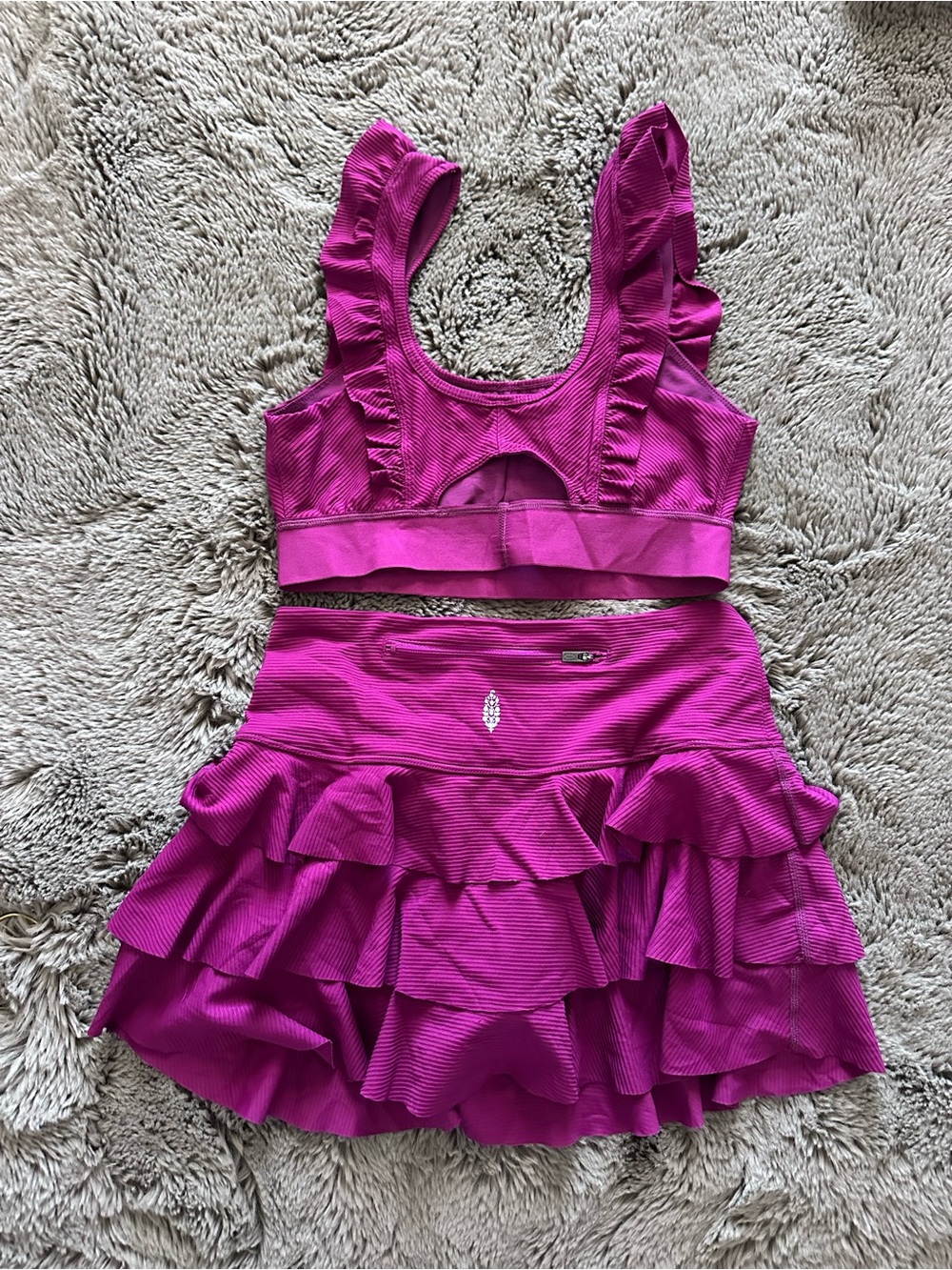 Free People Ruffle Me Up Bra & Ruffle Me Up Skirt in Wild Raspberry - Picture 3 of 9
